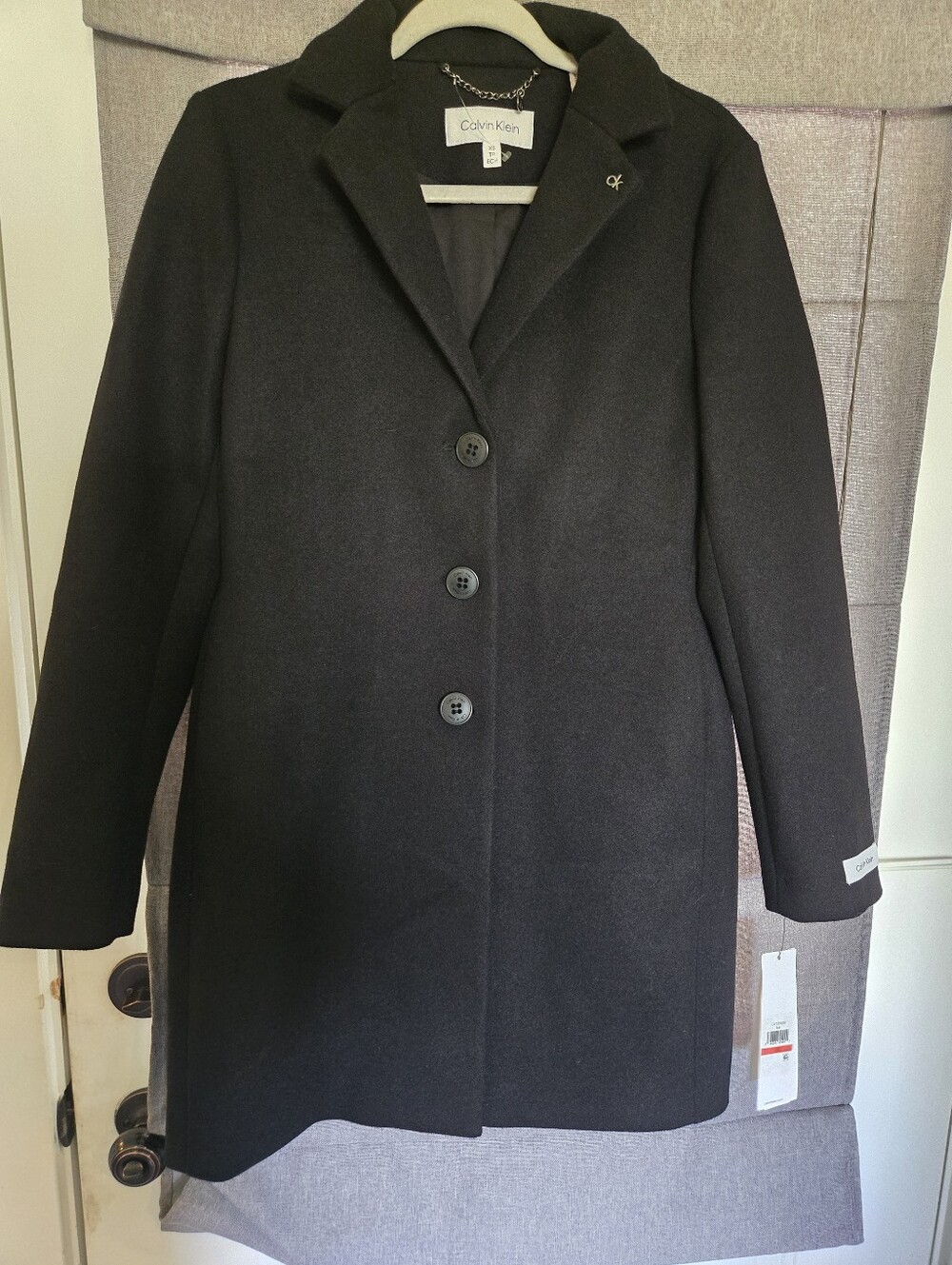 Faux Wool Calvin Klein Single Breasted Coat Size XS Black